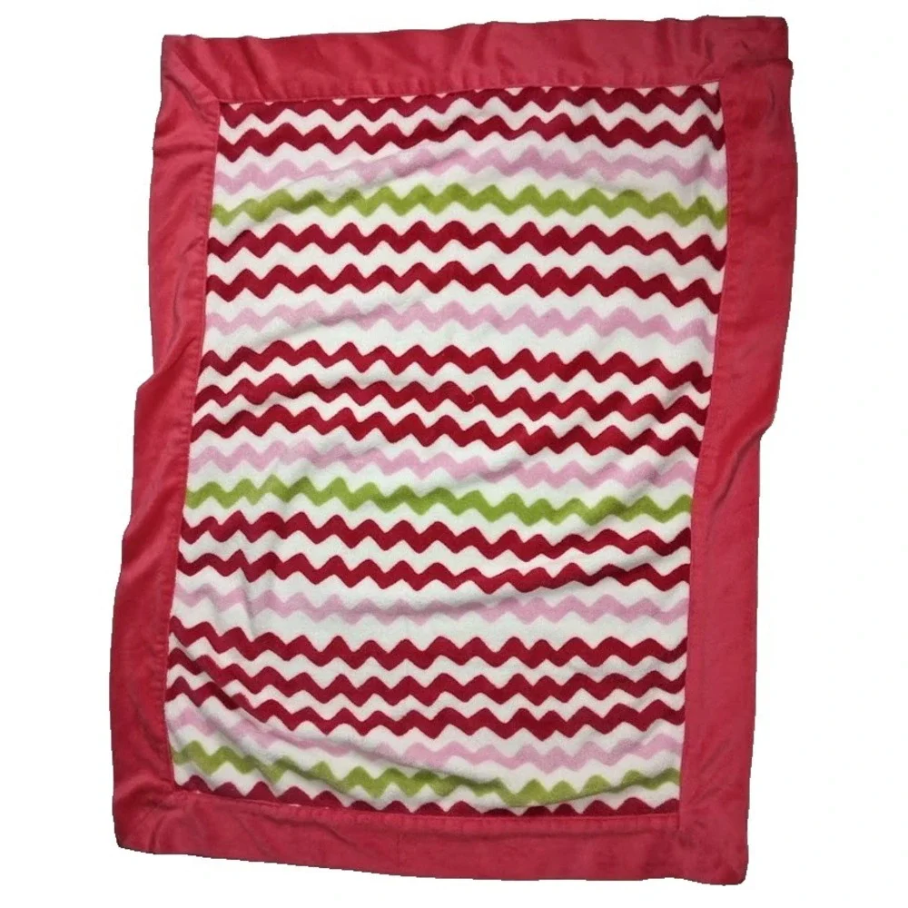 Pink Red Green White Chevron Baby Blanket Zig Zag Unbranded Soft Lovey 30x40